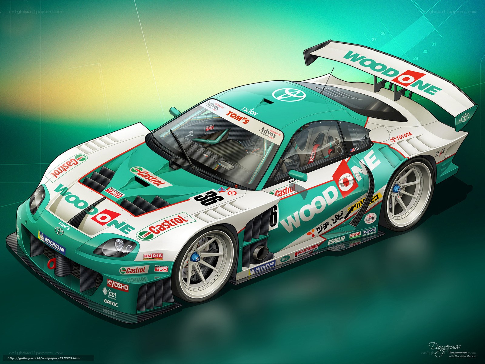 Green and white race car