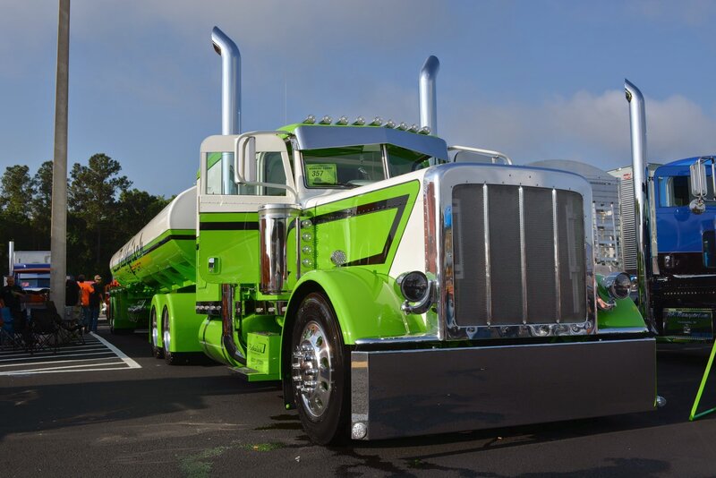 Green and White Semi-truck
