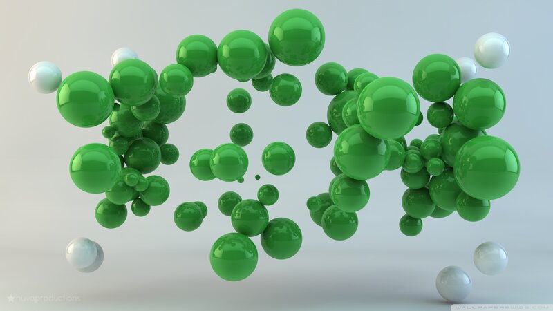 Green and White Spheres