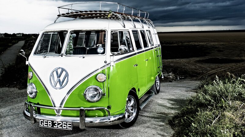 Green and White Van — Dramatic, Photograph, Roof Rack