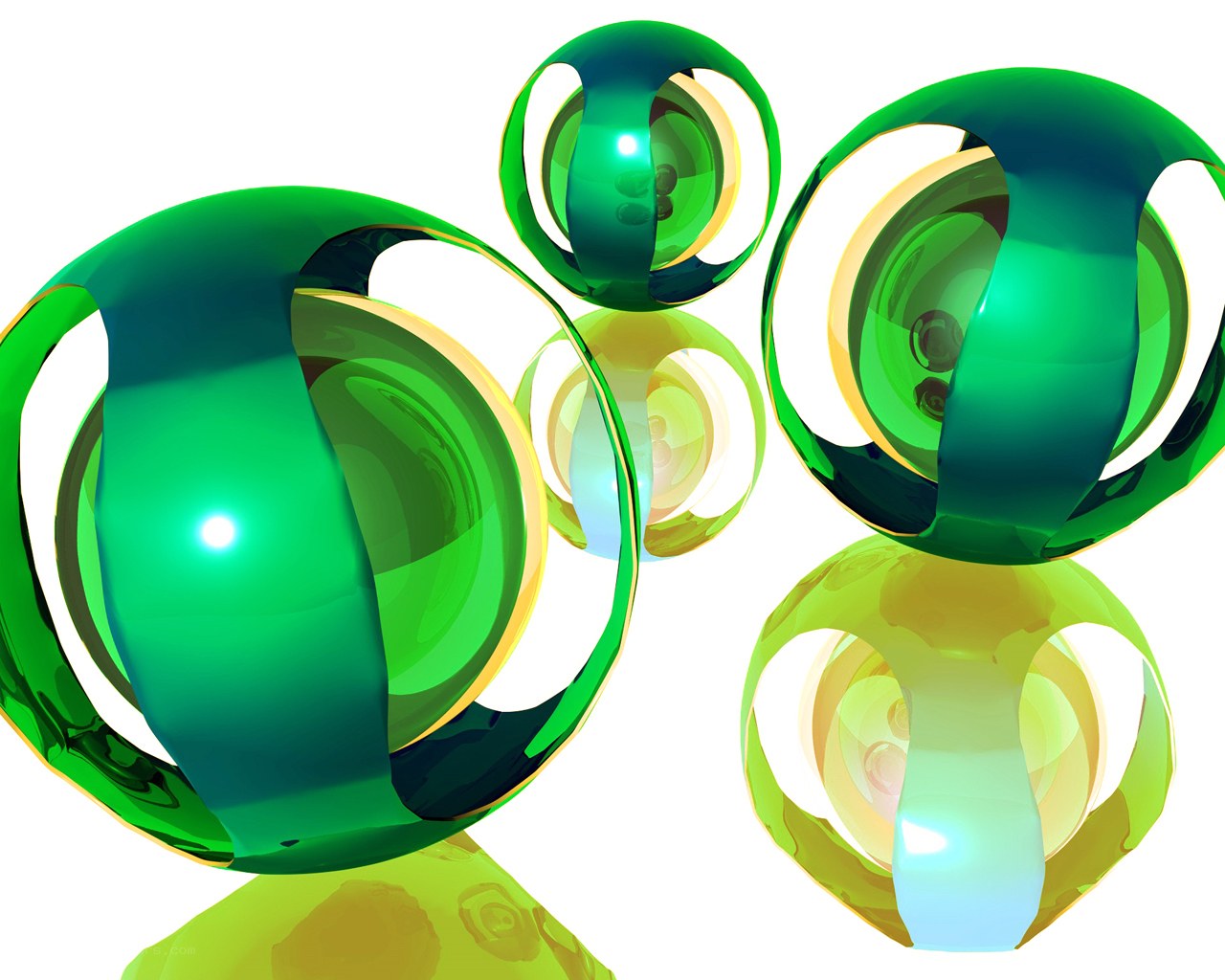 Green and yellow abstract spheres
