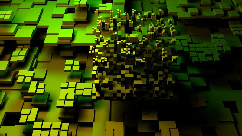 Green and Yellow Cubes — Abstract, 3d Render