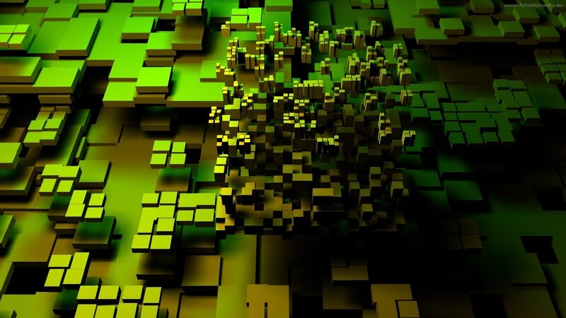 Green and Yellow Cubes — Abstract