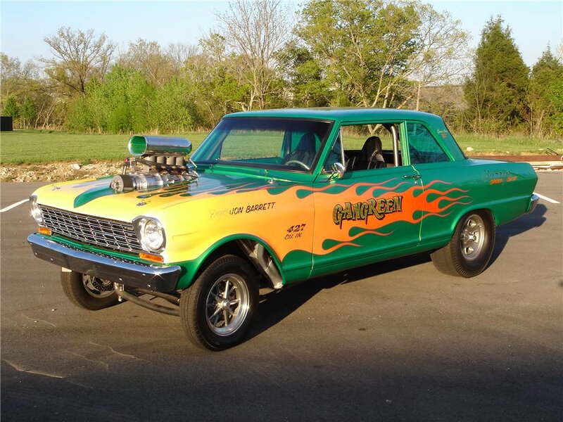 Green and Yellow Drag Car — Vibrant