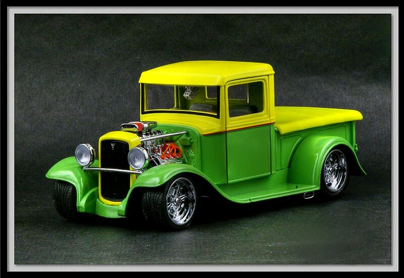 Green and Yellow Pickup Truck
