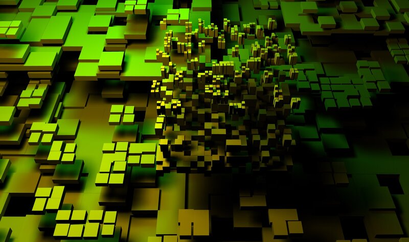 green and yellow pixel art landscape