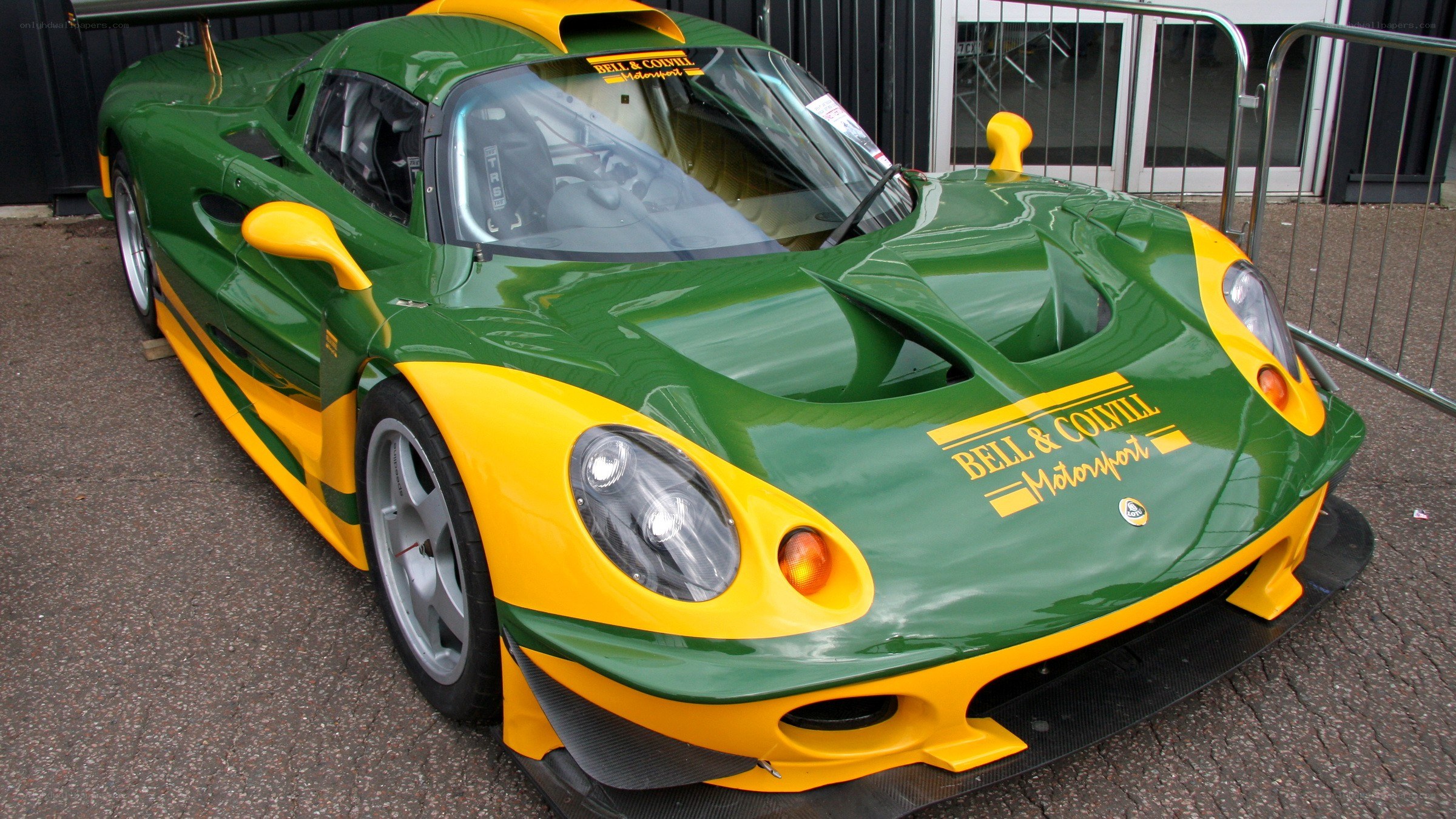 green and yellow race car