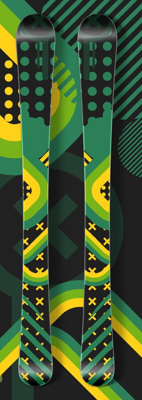 green and yellow skis