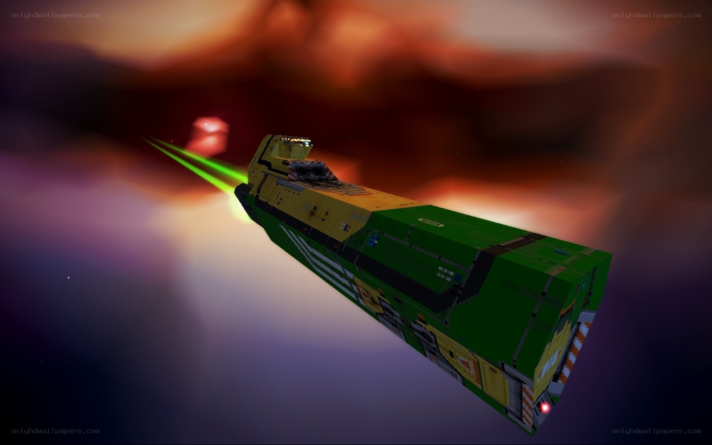 green and yellow spaceship in space