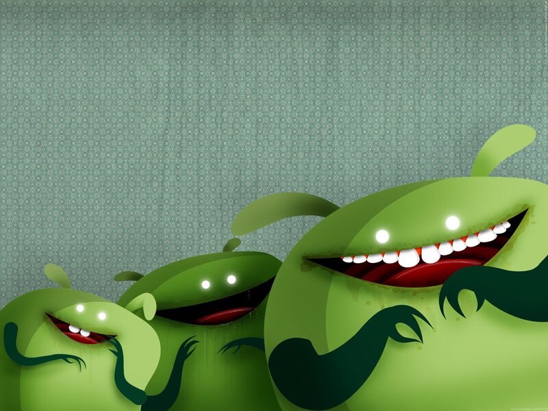 green android creatures smiling