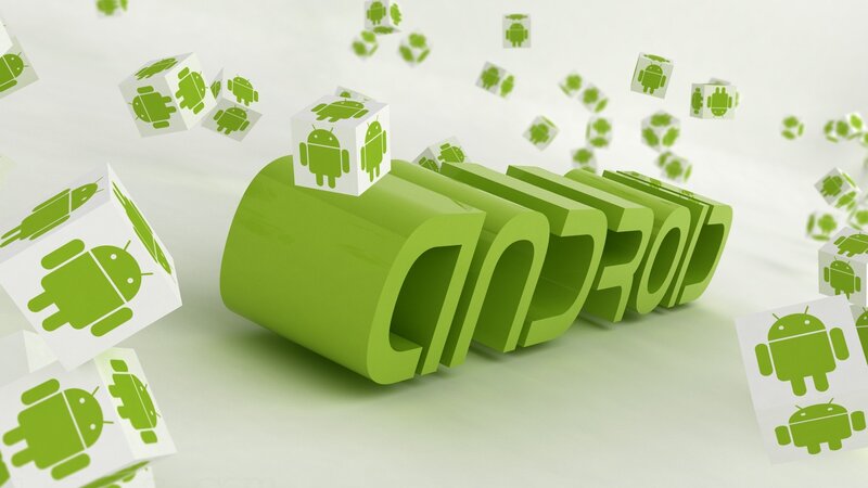 Green Android Logo — Clean, Modern, 3d Render, Cubes, 3d Text