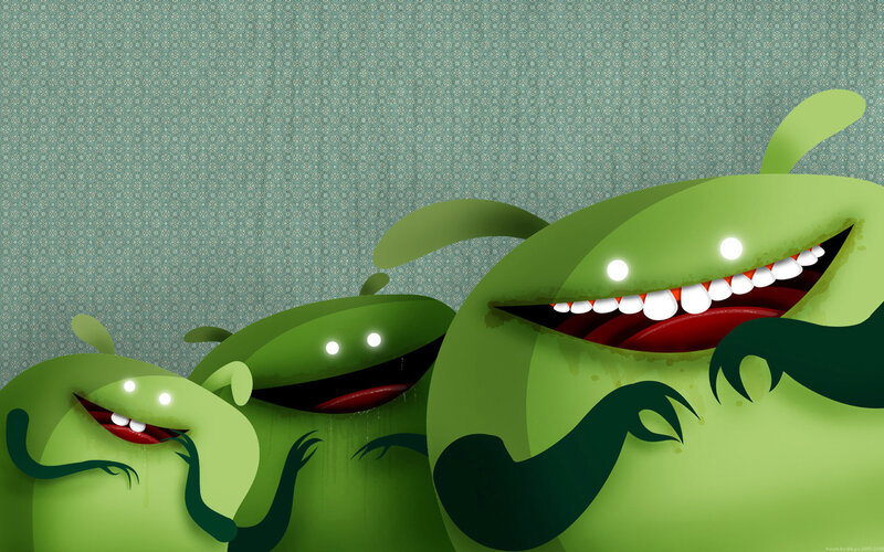 Green Android monsters laughing