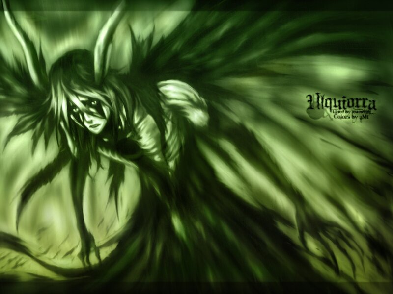 green angel with dark wings