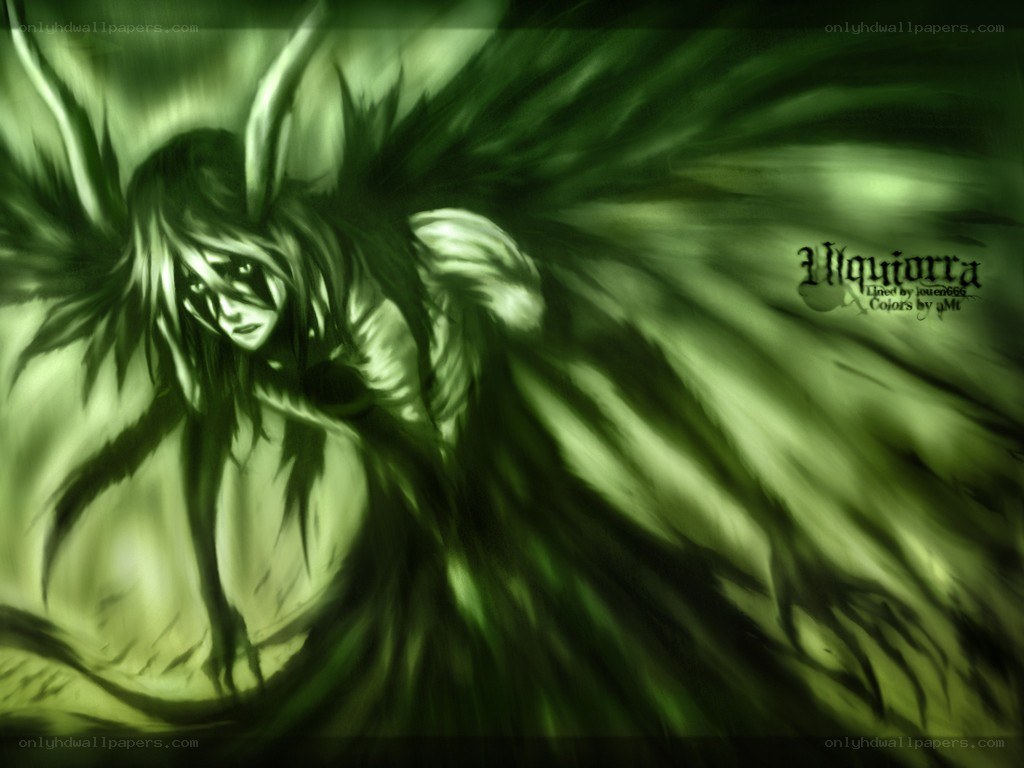 green angel with dark wings