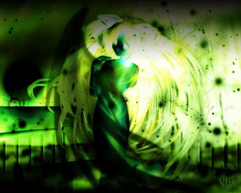 green angel with glowing wings