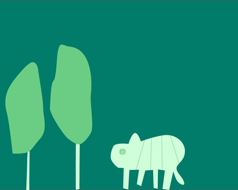 green animal and trees illustration