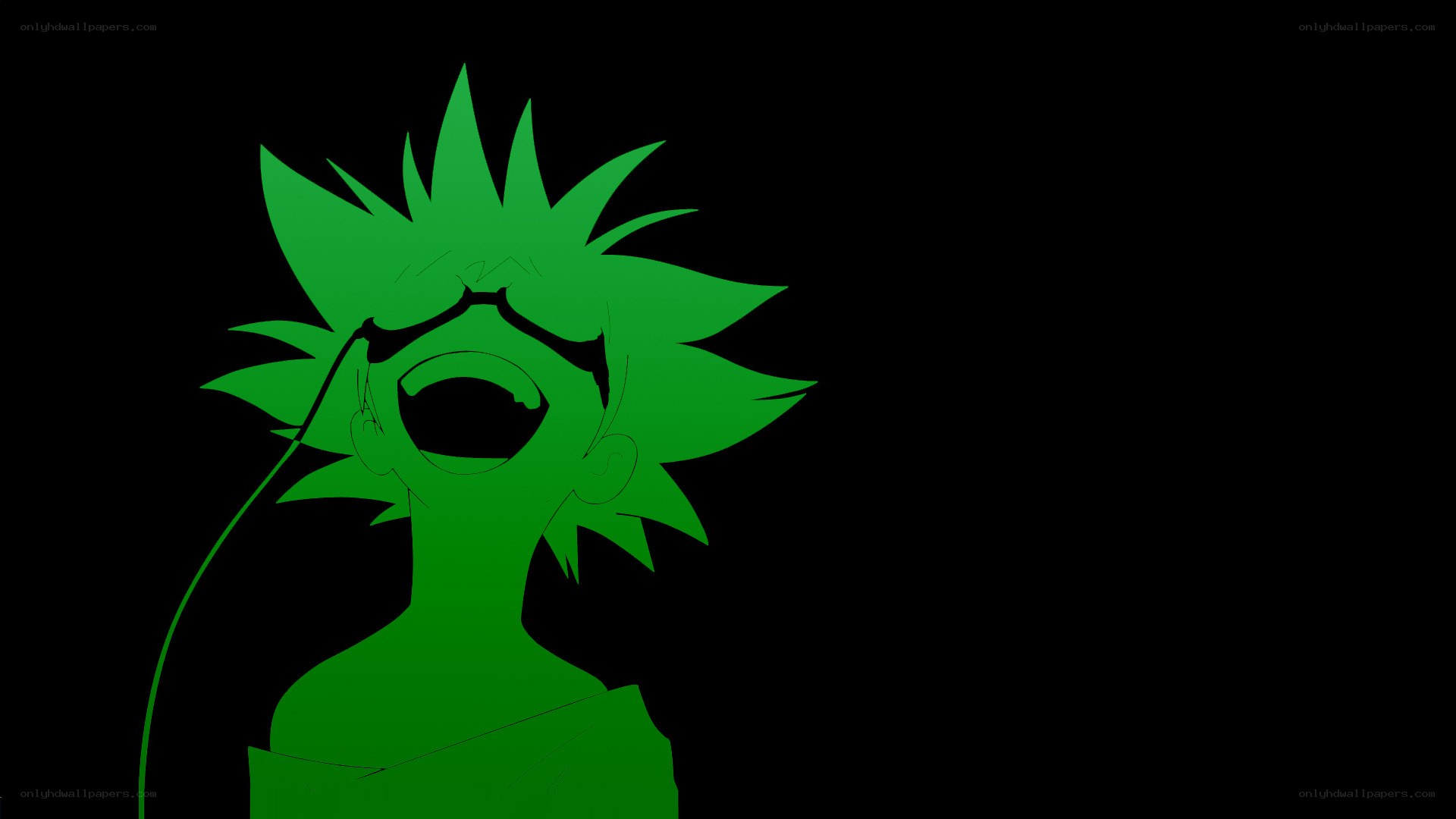 green anime character silhouette