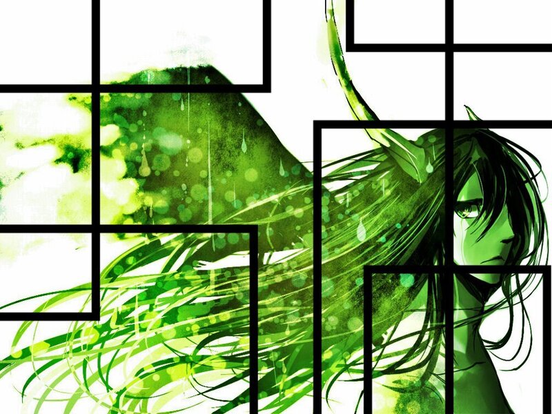 green anime character with horns
