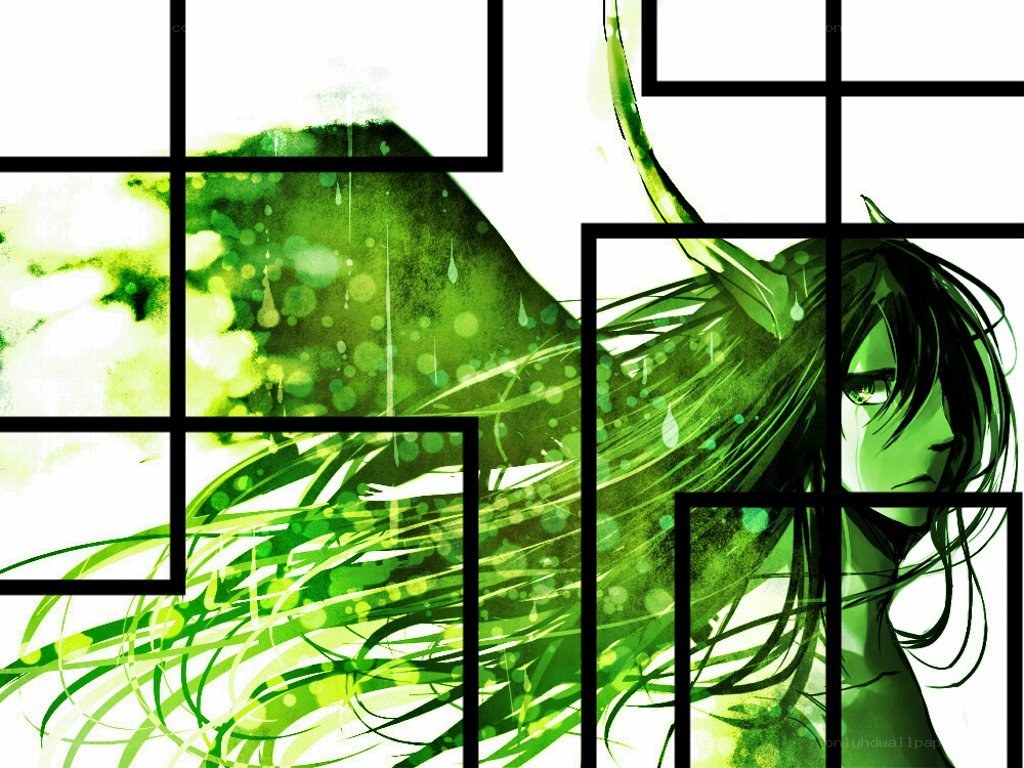 green anime character with horns