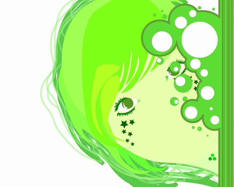 green anime girl illustration