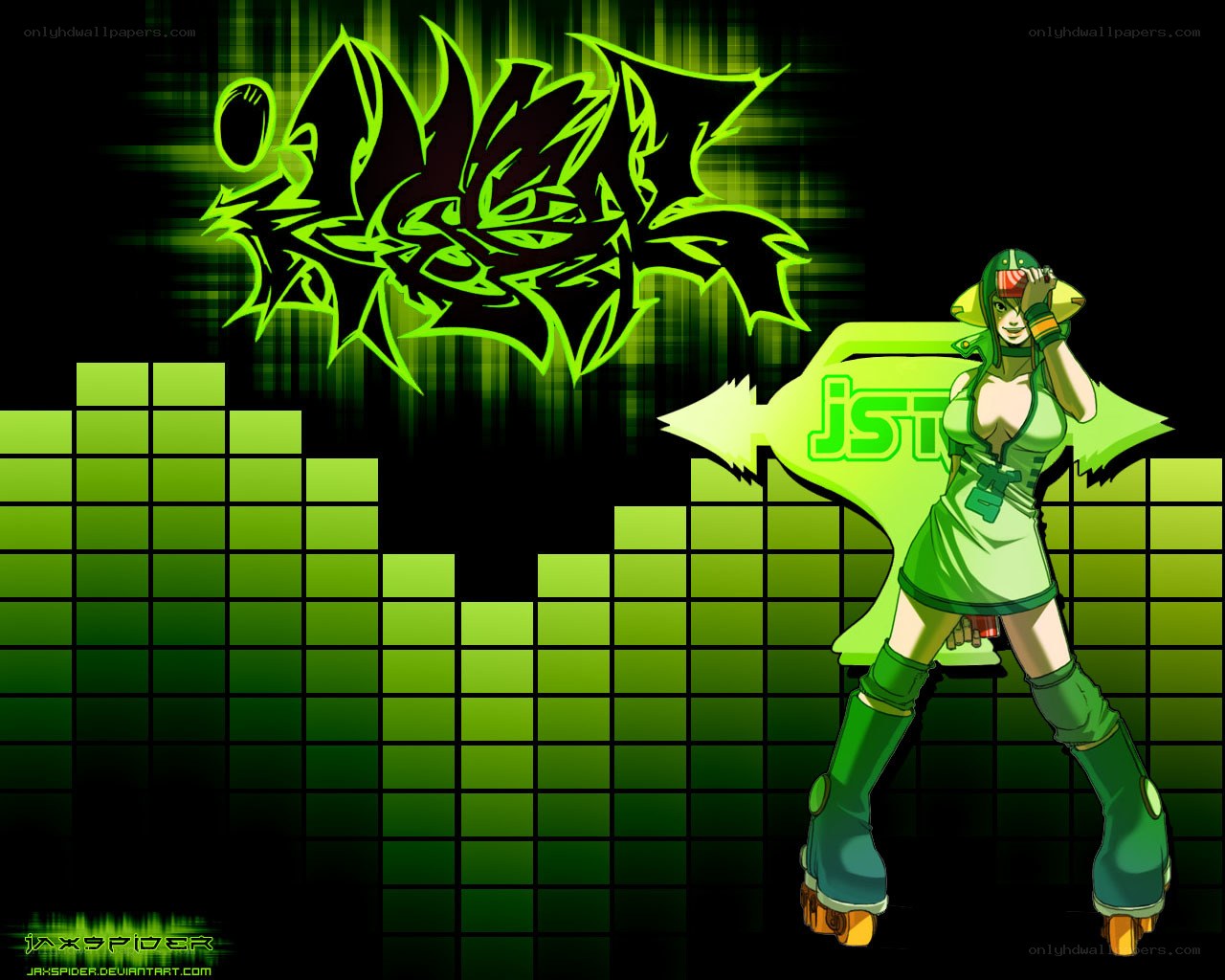green anime roller skater