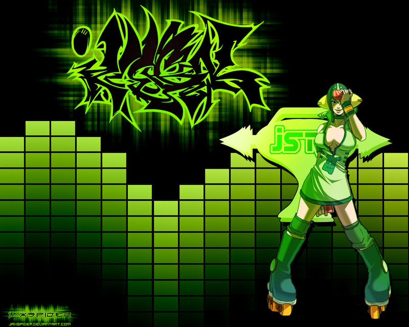 Green anime roller skater
