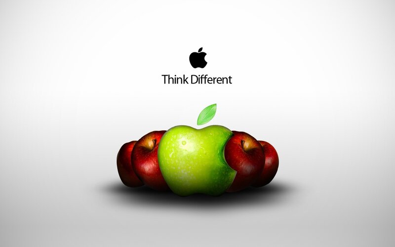 Green Apple Among Red Apples — White, Minimalist