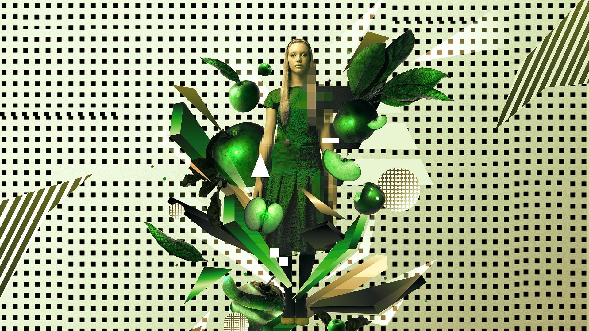 green apple collage art