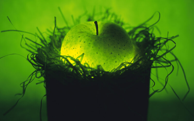 Green Apple in Nest — Dramatic
