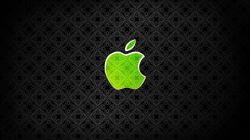 green apple logo on patterned background