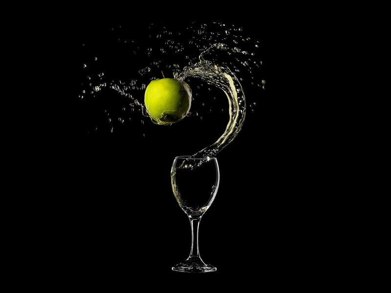 Green Apple Splashing Water — Black, Dramatic