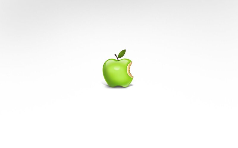 Green Apple with Bite — Minimalist, Digital Art, Leaf