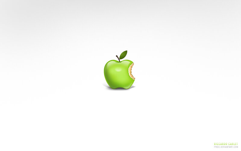 Green Apple with Bite — Minimalist, Digital Art