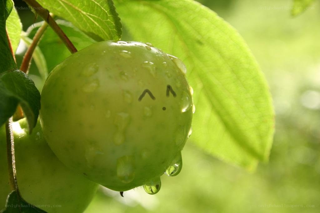 green apple with face drawing