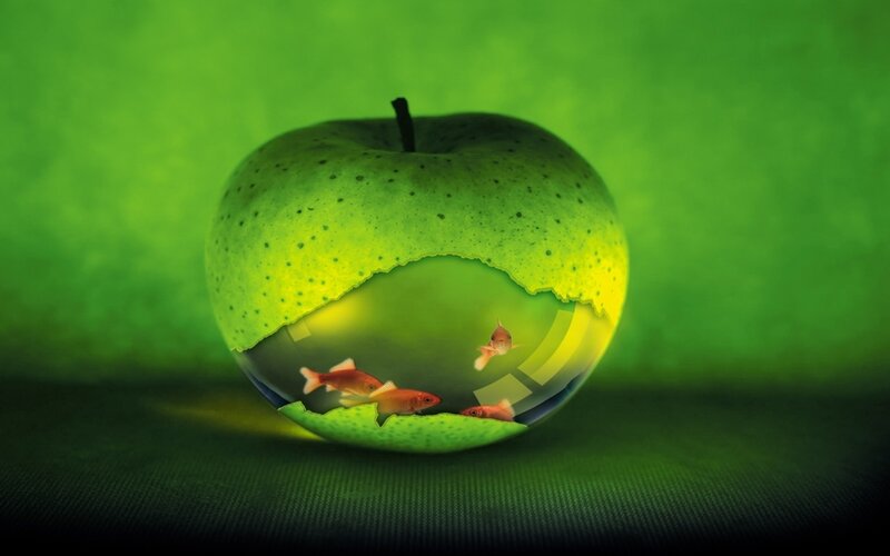 Green Apple with Fish — Surreal