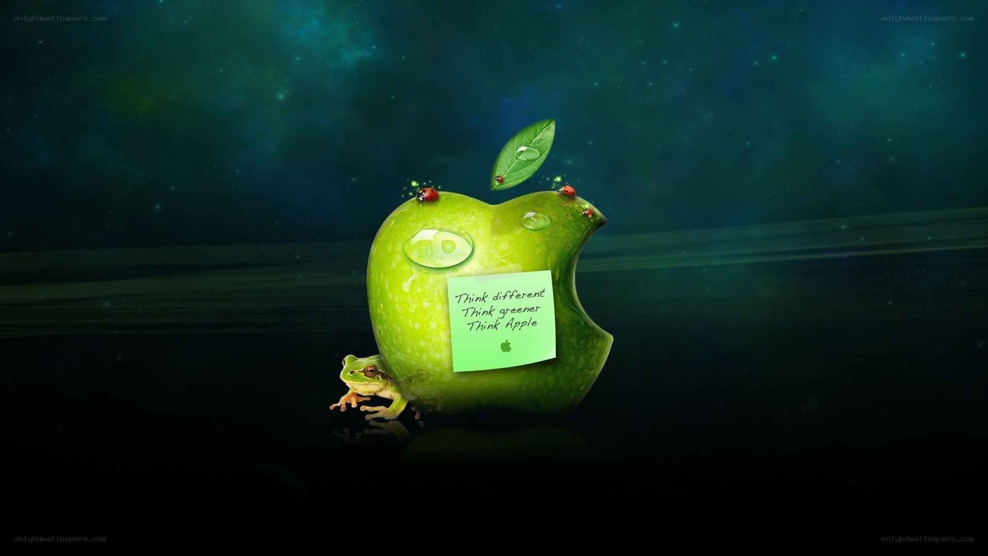 green apple with frog