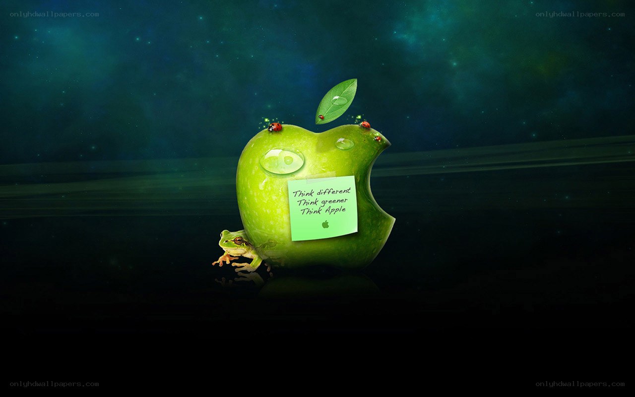 Green apple with frog and ladybugs