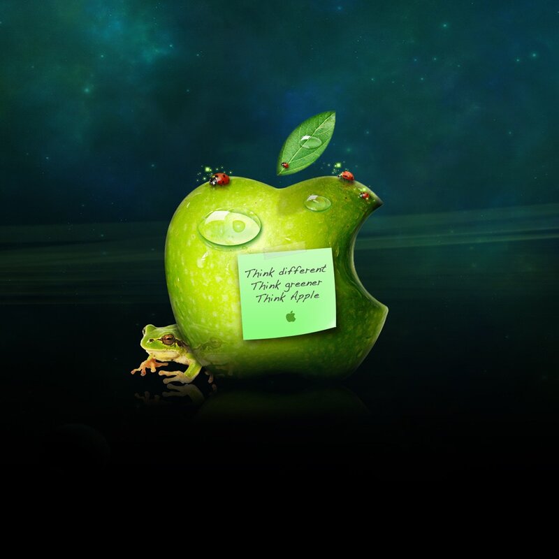 Green apple with frog and ladybugs
