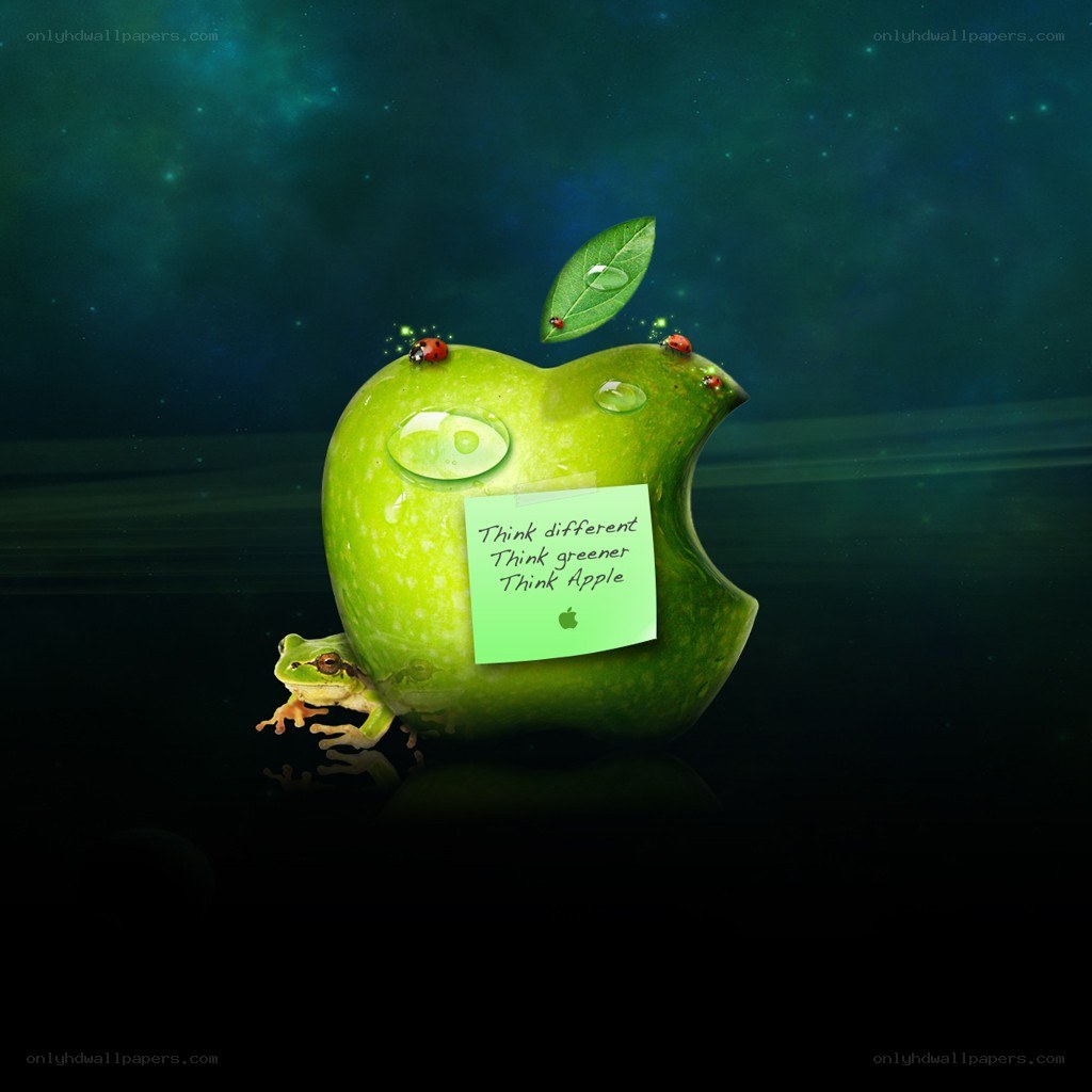 Green apple with frog and ladybugs