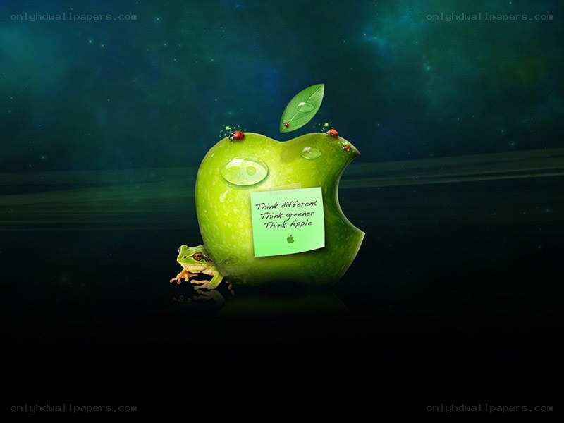 green apple with frog and ladybugs