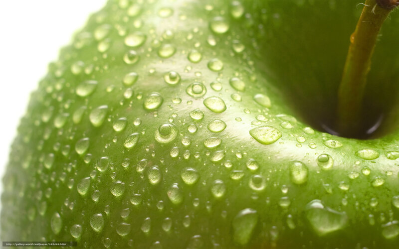 Green Apple with Water Droplets — Fresh, Photograph, Water Droplets