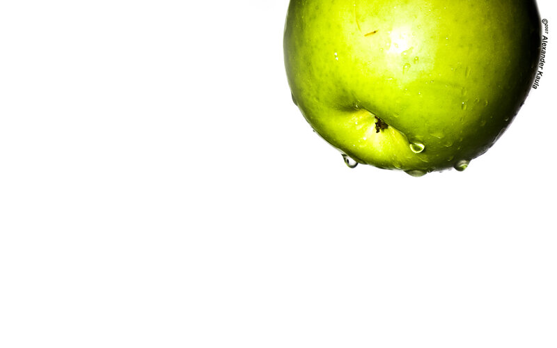 Green Apple with Water Droplets — Minimalist