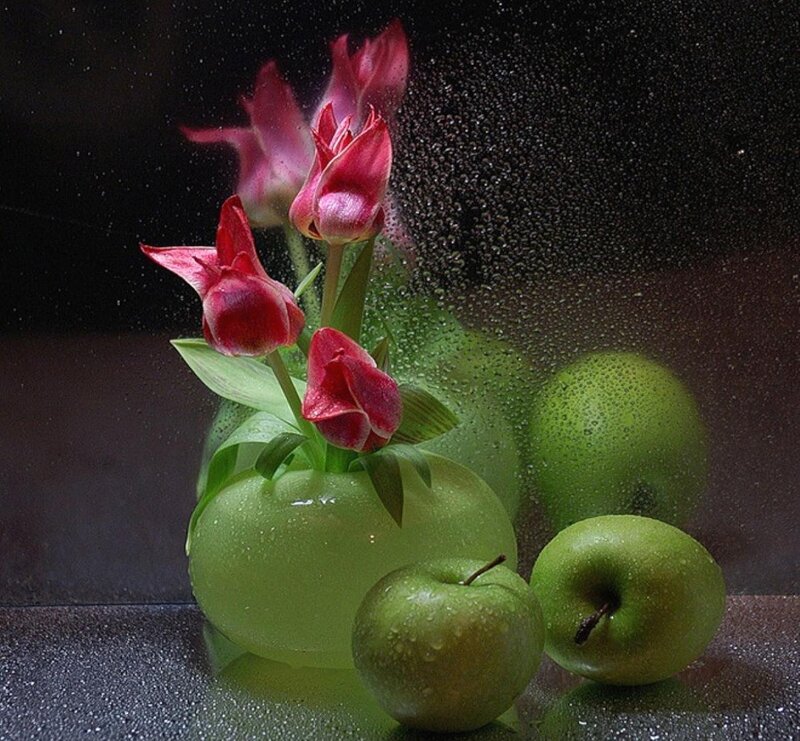 Green Apples and Tulips