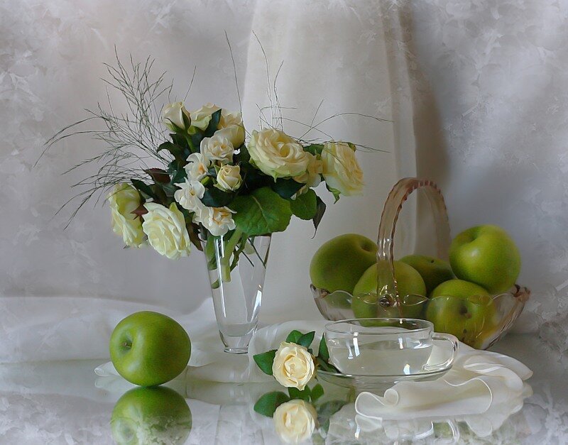 Green Apples and White Roses