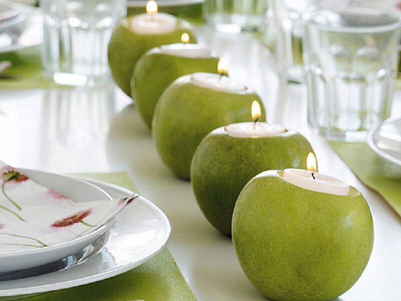 Green Apples as Candle Holders