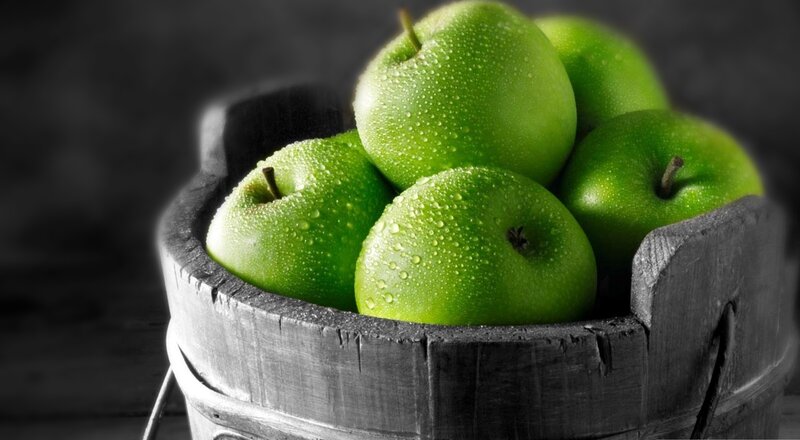 Green Apples in a Bucket — Dramatic