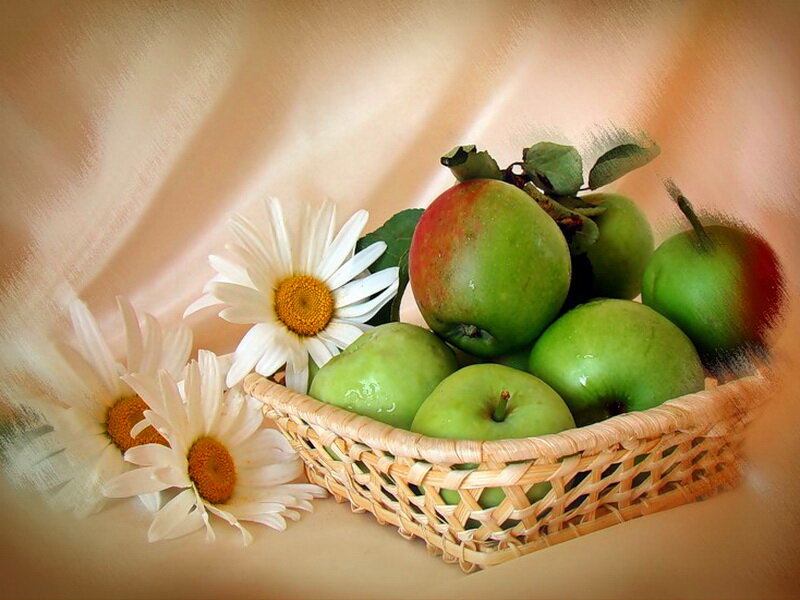 Green Apples in Basket — Serene, Photograph