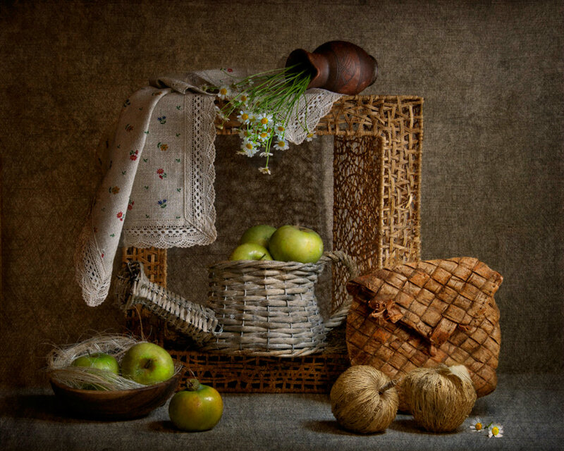 Green Apples in Baskets