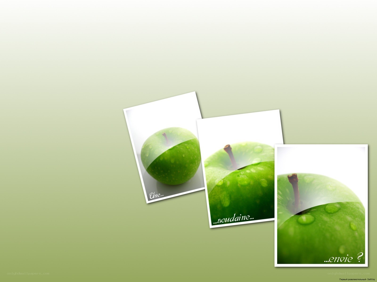Green apples on photos