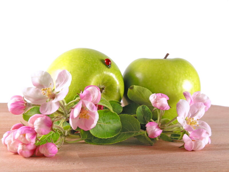 Green Apples with Blossoms